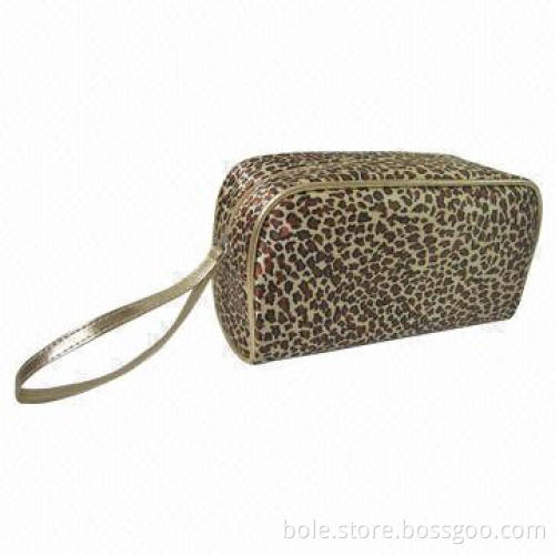 Promotion Cosmetic Bag with Leopard Printing, Wrist Cosmeitc Bag for Girls